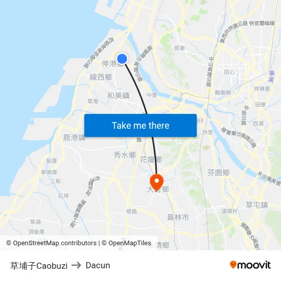 草埔子Caobuzi to Dacun map