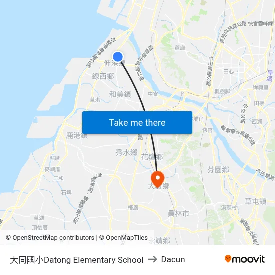 大同國小Datong Elementary School to Dacun map