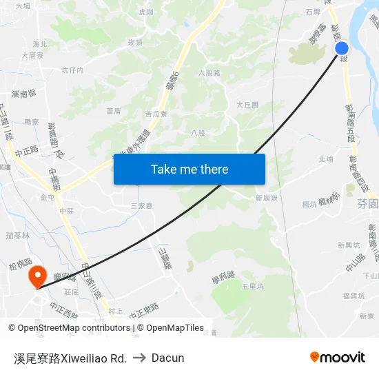 溪尾寮路Xiweiliao Rd. to Dacun map