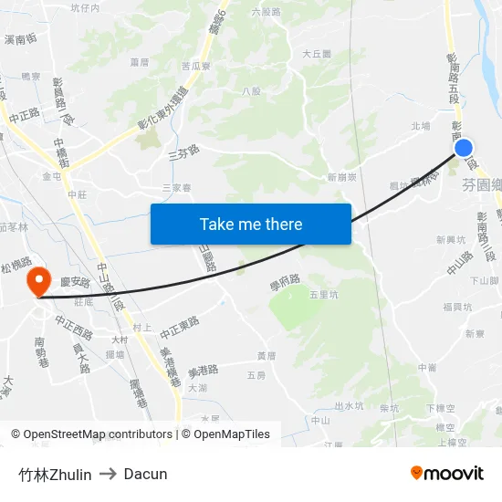 竹林Zhulin to Dacun map