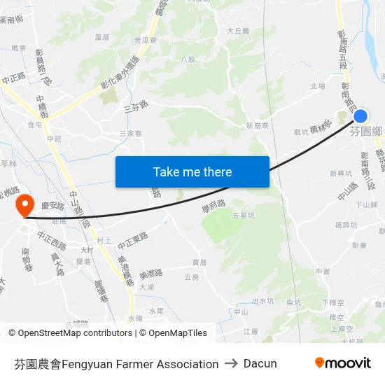 芬園農會Fengyuan Farmer Association to Dacun map
