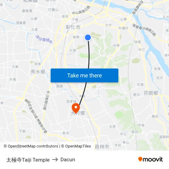 太極寺Taiji Temple to Dacun map