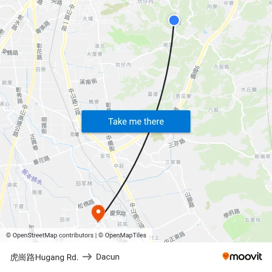 虎崗路Hugang Rd. to Dacun map