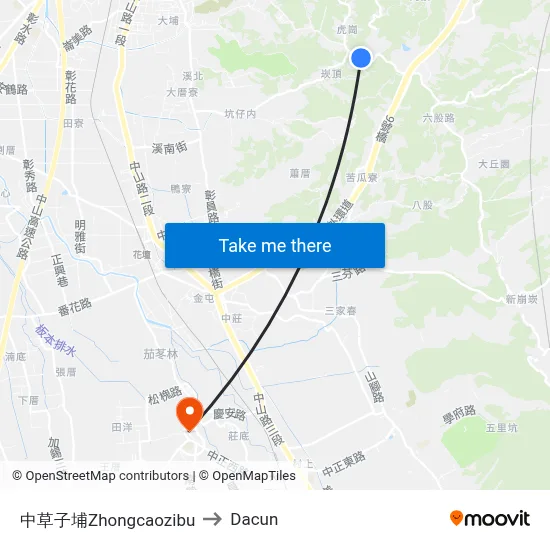 中草子埔Zhongcaozibu to Dacun map