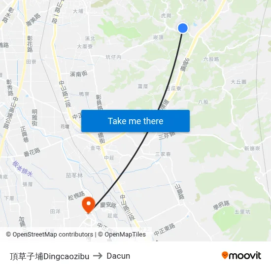 頂草子埔Dingcaozibu to Dacun map