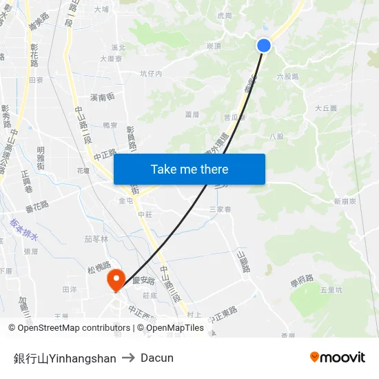 銀行山Yinhangshan to Dacun map