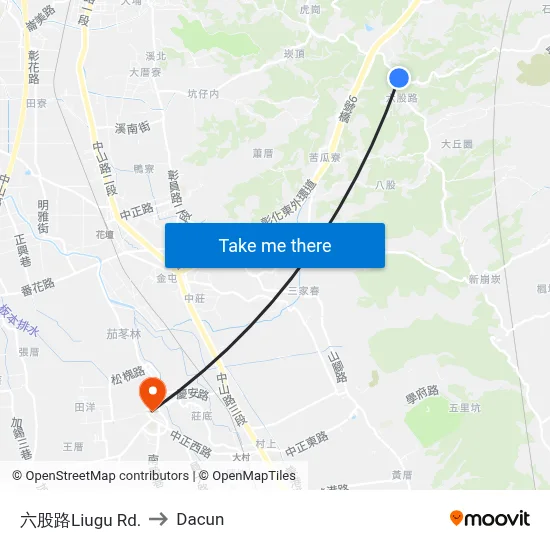 六股路Liugu Rd. to Dacun map