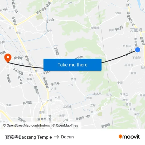 寶藏寺Baozang Temple to Dacun map