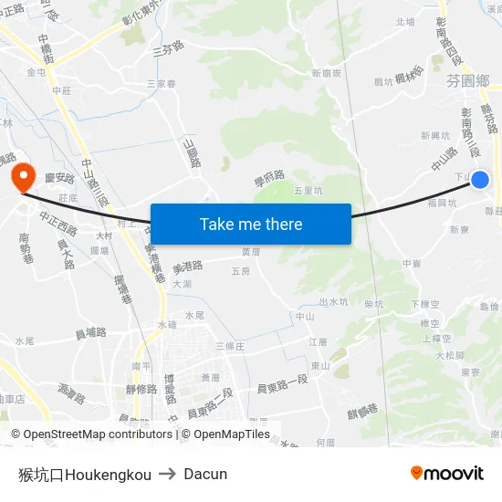 猴坑口Houkengkou to Dacun map
