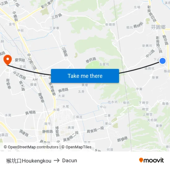 猴坑口Houkengkou to Dacun map