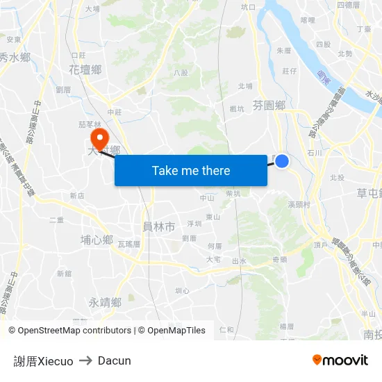 謝厝Xiecuo to Dacun map