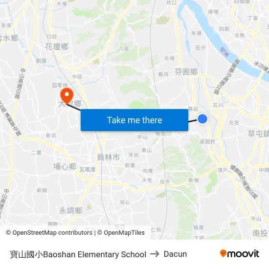 寶山國小Baoshan Elementary School to Dacun map