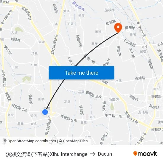 溪湖交流道(下客站)Xihu Interchange to Dacun map