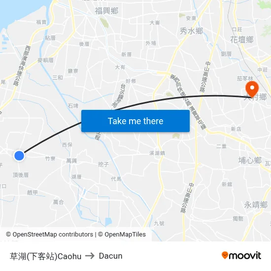 草湖(下客站)Caohu to Dacun map