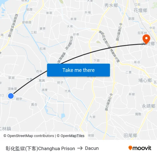 彰化監獄(下客)Changhua Prison to Dacun map