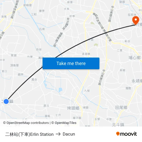 二林站(下車)Erlin Station to Dacun map