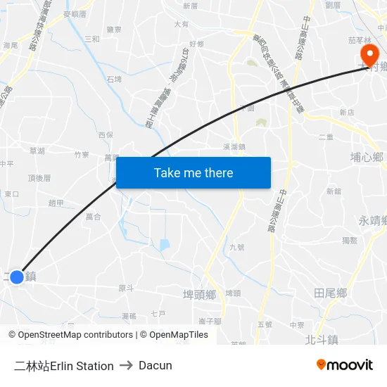 二林站Erlin Station to Dacun map