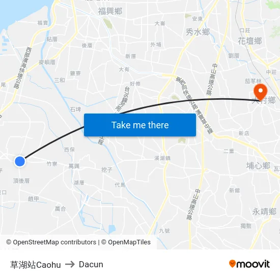 草湖站Caohu to Dacun map