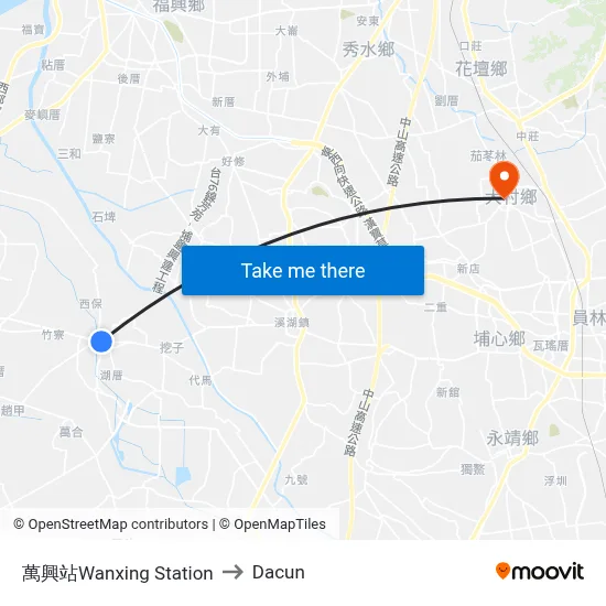 Wanxing Station to Dacun map
