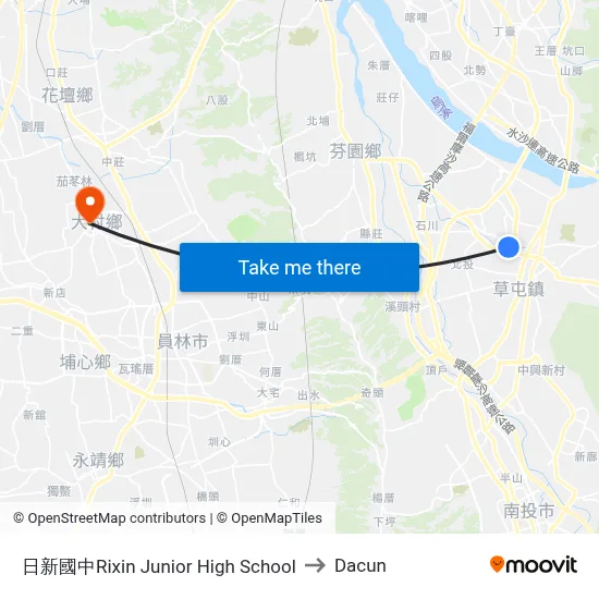 日新國中Rixin Junior High School to Dacun map