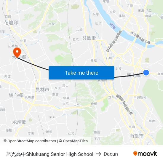 旭光高中Shiukuang Senior High School to Dacun map