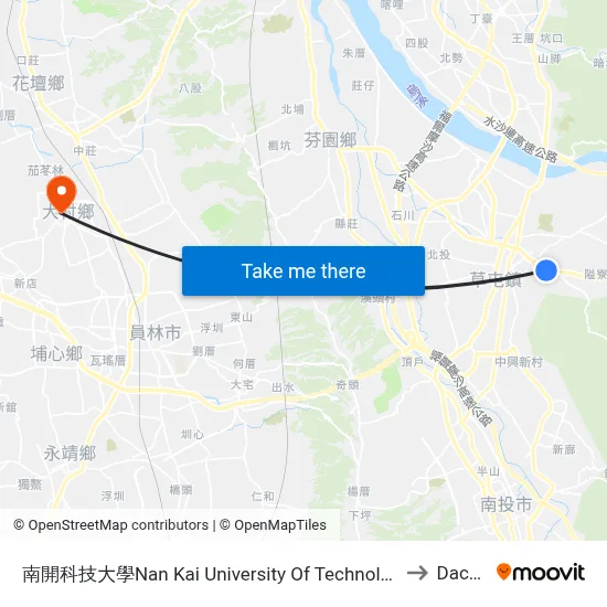 南開科技大學Nan Kai University Of Technology to Dacun map