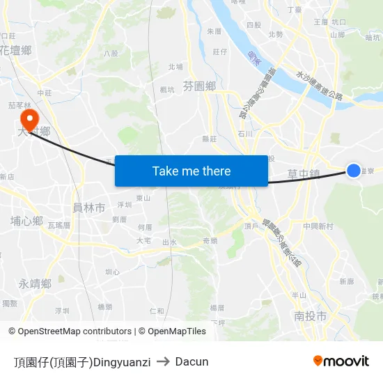 頂園仔(頂園子)Dingyuanzi to Dacun map