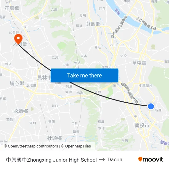 中興國中Zhongxing Junior High School to Dacun map