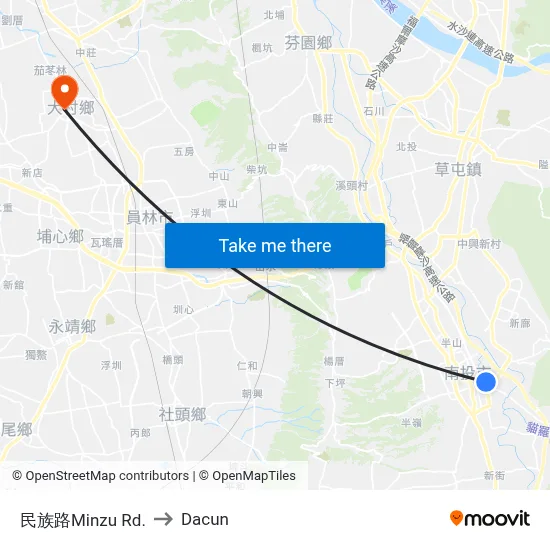 民族路Minzu Rd. to Dacun map