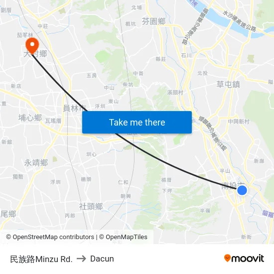 民族路Minzu Rd. to Dacun map