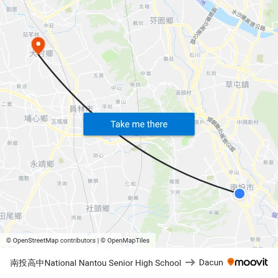 南投高中National Nantou Senior High School to Dacun map