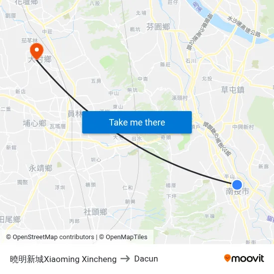 Xiaoming New Town to Dacun map