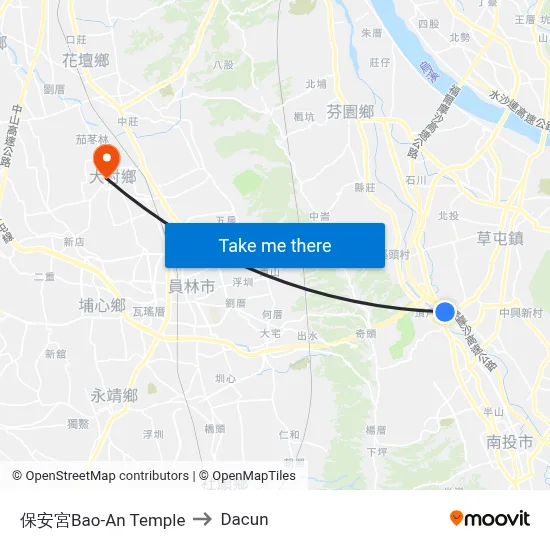 Bao-An Temple to Dacun map