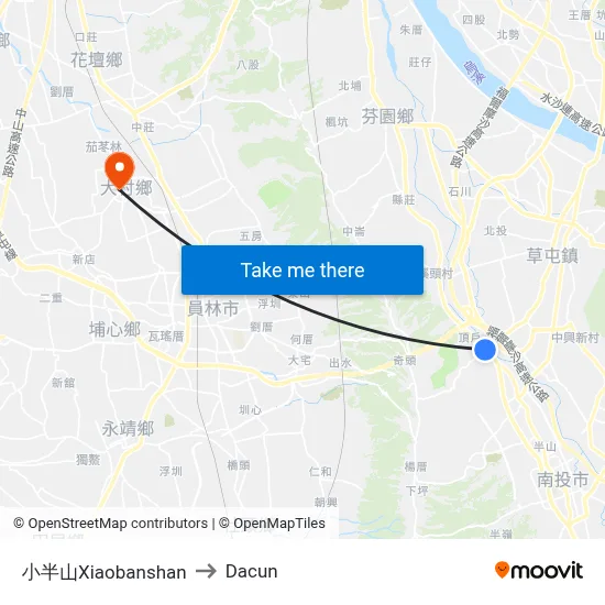 小半山Xiaobanshan to Dacun map