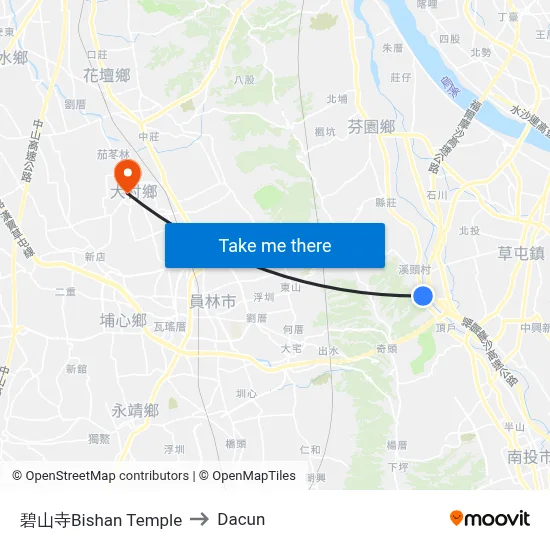 碧山寺Bishan Temple to Dacun map