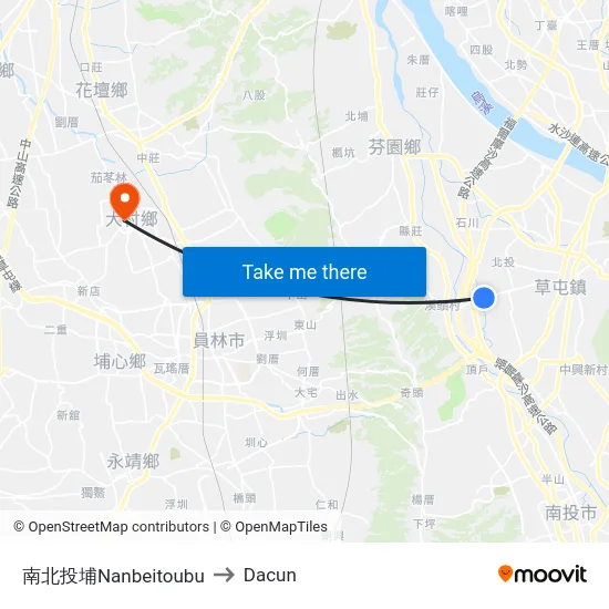 南北投埔Nanbeitoubu to Dacun map
