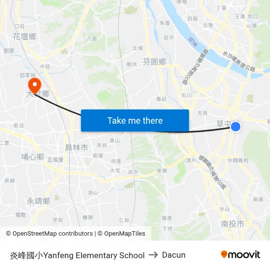 炎峰國小Yanfeng Elementary School to Dacun map