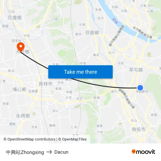 中興站Zhongxing to Dacun map