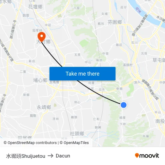 Shuijuetou to Dacun map