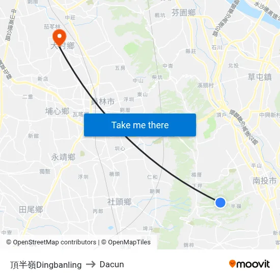 頂半嶺Dingbanling to Dacun map