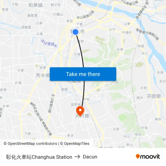Changhua Station to Dacun map