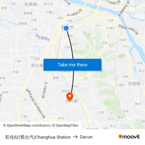 彰化站(舊台汽)Changhua Station to Dacun map