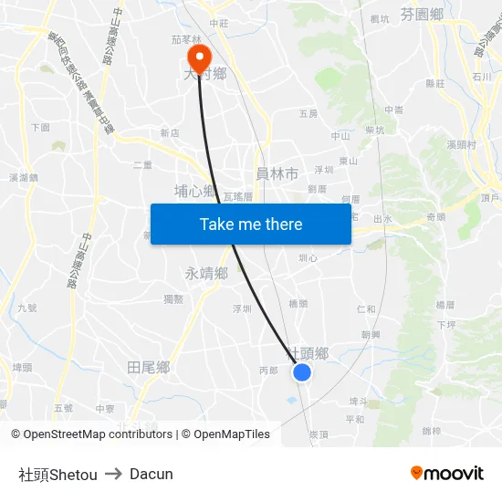 社頭Shetou to Dacun map
