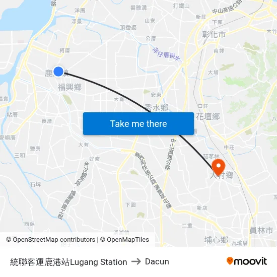 統聯客運鹿港站Lugang Station to Dacun map