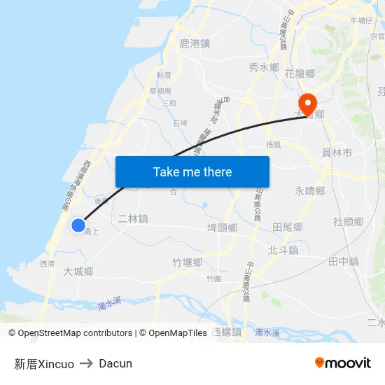 新厝Xincuo to Dacun map
