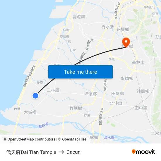 代天府Dai Tian Temple to Dacun map