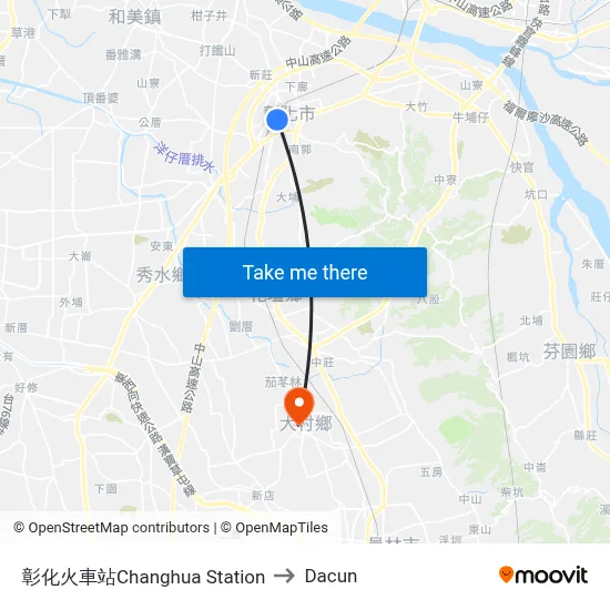 彰化火車站Changhua Station to Dacun map