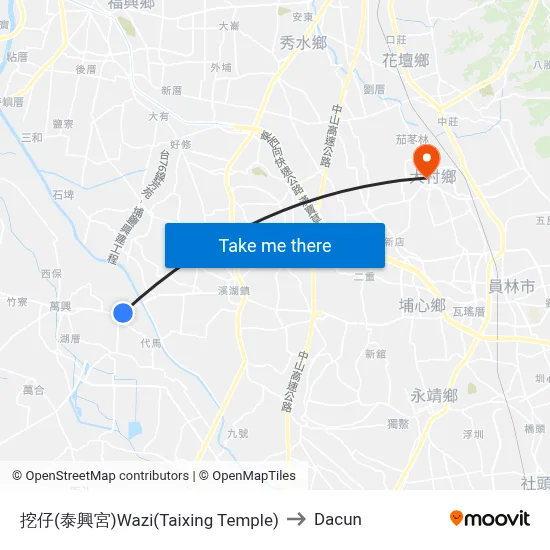 挖仔(泰興宮)Wazi(Taixing Temple) to Dacun map