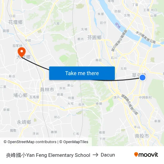 炎峰國小Yan Feng Elementary School to Dacun map