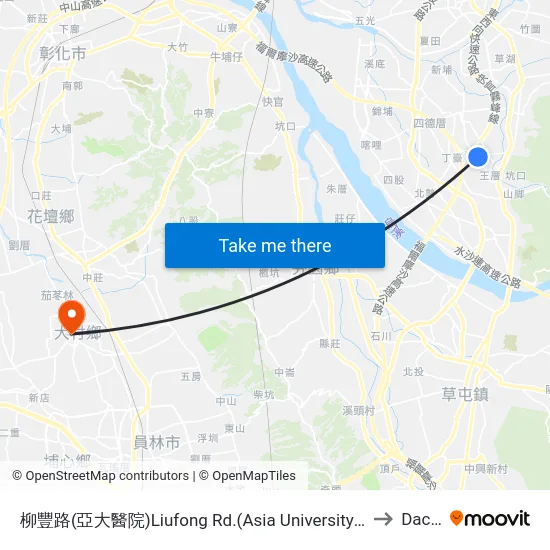 柳豐路(亞大醫院)Liufong Rd.(Asia University Hospital) to Dacun map